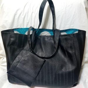Blue Disc Reversible African Print Ankara / Leather Tote Bag