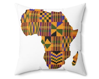 African Map Kente Print Spun Polyester Square Pillow