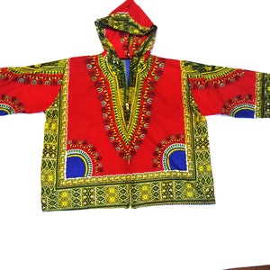 Kids Traditional Kente Print Hoodie Zip-up Jacket Shirt