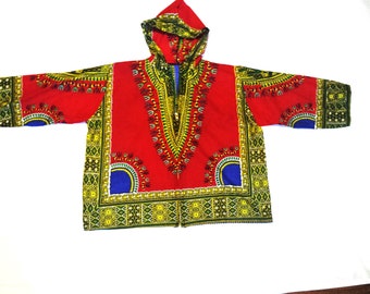 Kids Traditional Kente Print Hoodie Zip-up Jacket Shirt