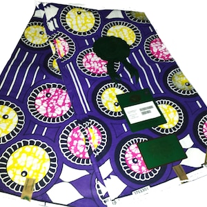 Purple, Pink & Yellow African Fabric Ankara Print- By The yard