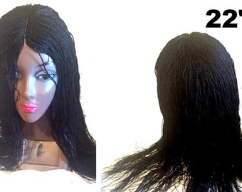 Hand Braided Black Small Twist Lace Front Wig - 22" inch