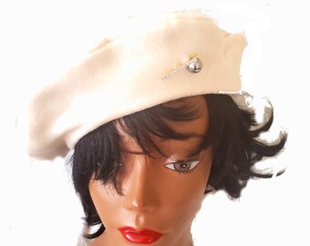 Large Unisex French Polar Fleece Beret Hat Plain Solid Natural Color