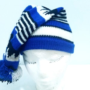 Igbo Nigerian Traditional War Dance Wool Hat Cap. Ohafia Men's Knitted Stripped Hat. Holiday Wool Hat Blue