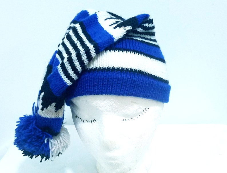 Igbo Nigerian Traditional War Dance Wool Hat Cap. Ohafia Men's Knitted Stripped Hat. Holiday Wool Hat Blue