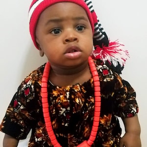 Kid&#39;s Traditional Lion Head Isiagu Short Sleeve Velvet Top Kids Size Size 3T. Top/Necklace/Bracelet/Hat