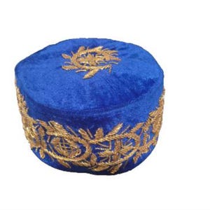 Traditional Igbo Nigerian kufi Beaded Velvet Chieftain Hat. Nigerian Wedding. Groom&#39;s Red, Blue cap.