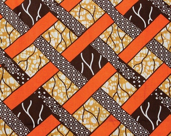 Coral Orange  And Beige  African Fabric Ankara Cotton Print- By The yard
