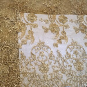 Gold African Attire Embroidered Organza Mesh Lace WT Stones. for ...