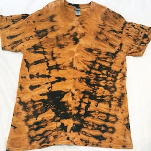 Black Brown Unisex Bleach Tie Dye Spiral Design T-shirt. - Size  Large