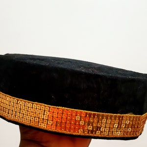 Traditional kufi Hat. Wedding Black chief Ozo Round Velvet Hat Cap