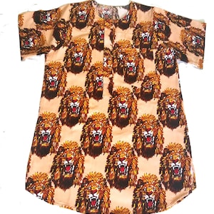 Original Traditional Lion Head Isiagu Ichie Feni Men&#39;s Short Sleeve Top . Quality Flannel Wool-based Cotton.