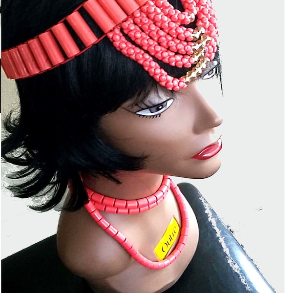 Nigerian Edo Bride Igbo Wedding Princess costume Beaded Head Jewelry, Necklace , Bracelet. For Youth And Kids