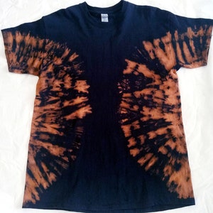 Black Brown Unisex Bleach Tie Dye Spiral Design T-shirt. - Size Medium Large, XL.