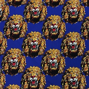 Blue African Traditional Fabric. Nigerian Wedding Igbo Isi Agu Lion Head Feni Material- By The Yard