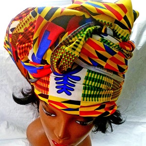 African Fabric Ankara Poly Kente Print Head Wrap 20" X 71" inch