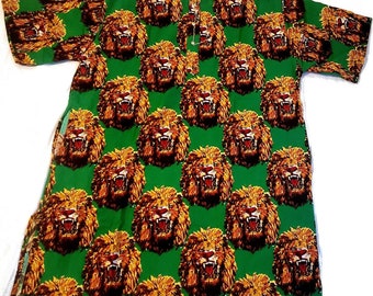Original Traditional Lion Head Isiagu Ichie Men's Top With Chain Buttons. Flannel Cotton. More Colors to Choose.