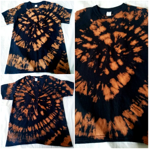 Black Brown Bleach Tie Dye Spiral Design T-shirt. Size Large, Medium. 