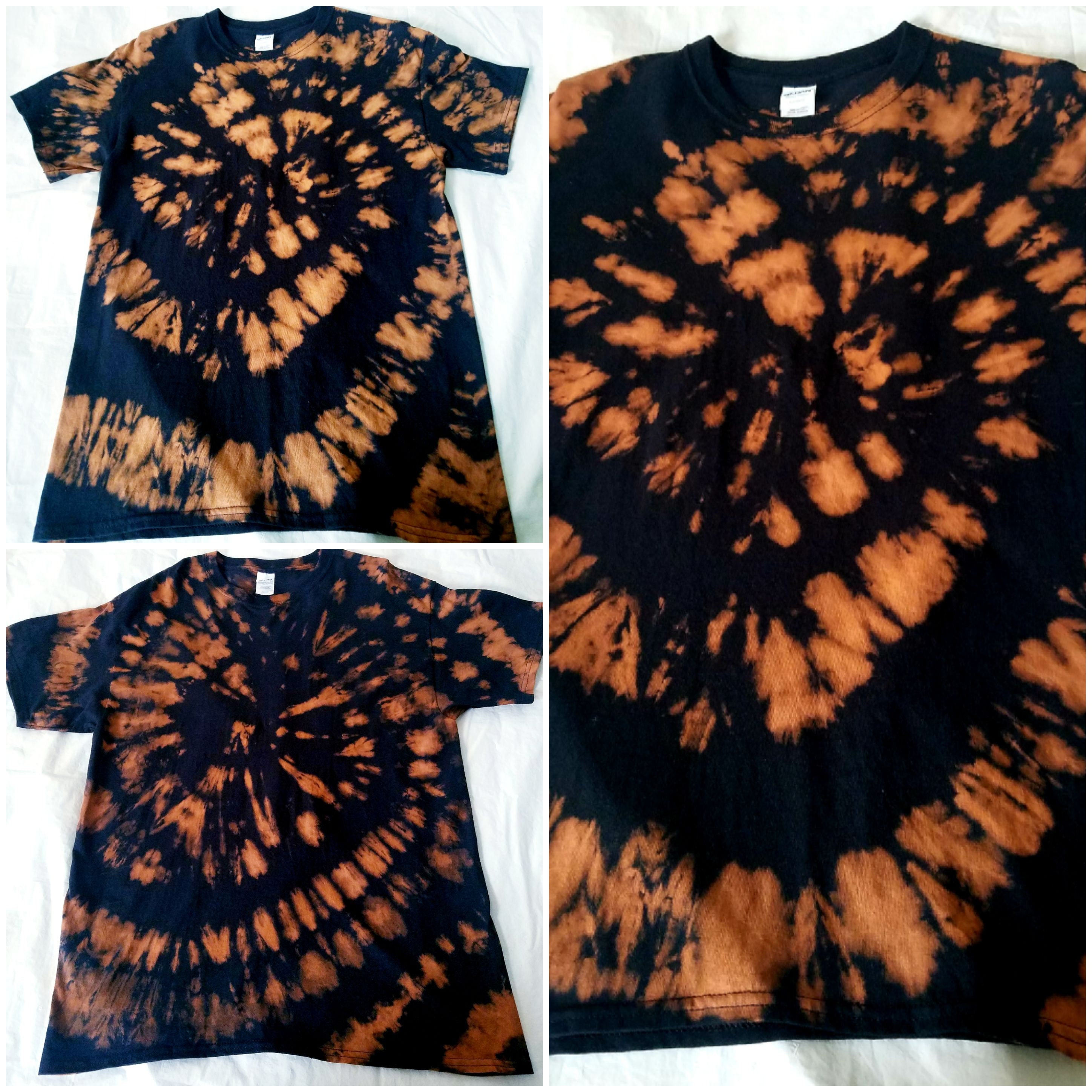 Black Brown Bleach Tie Dye Spiral Design T Shirt Size Etsy