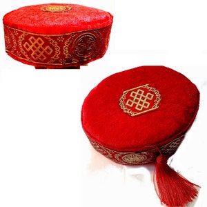 Woven Embroidered Traditional Red kufi Velvet Hat cap. Wedding chief Ozo Velvet Hat Cap