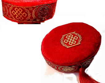 Woven Embroidered Traditional Red kufi Velvet Hat cap. Wedding chief Ozo Velvet Hat Cap