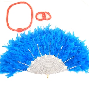 Turquoise Blue Traditional Igbo Nigerian Wedding Bridal Feather Fan