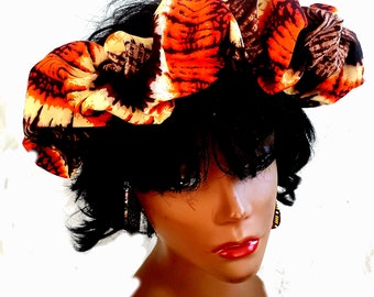 African Ankara Tie-dye  Print Hair Band  Headband With Earrings. Ruffle Headband