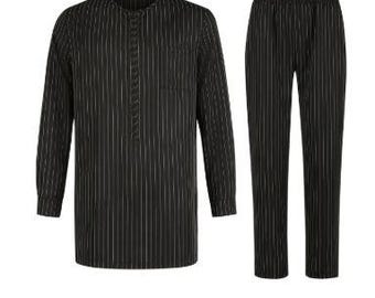 Traditional African Stripped Men's Long-sleeved Two-piece Suit Top And Pants/Trousers. XXL