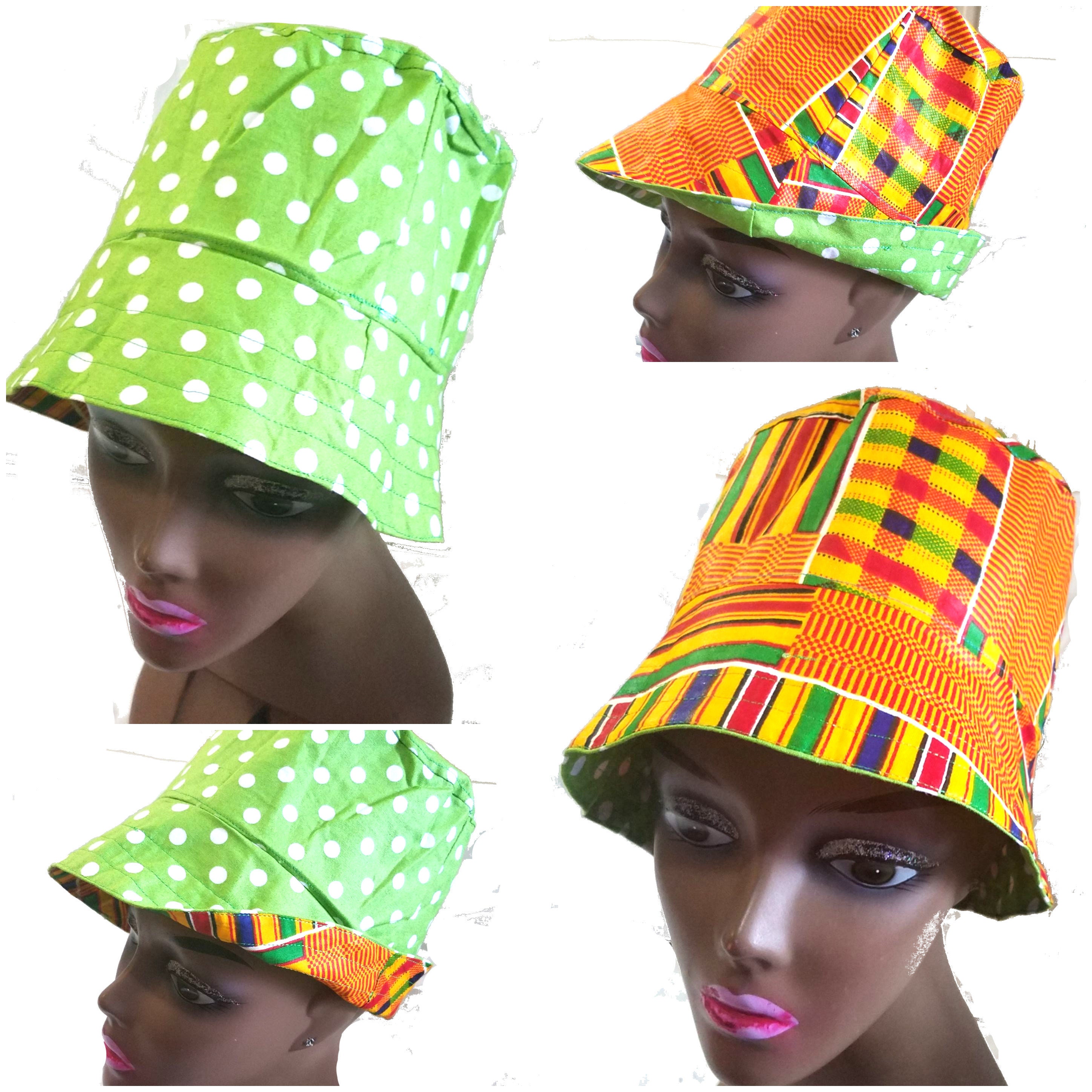 African Print Bucket Hat – Reversible Ankara Kente Cloth Sun  display picture 3