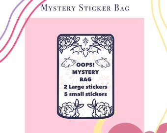Oops! Mystery sticker bag, mixed bag of rough cut, wrongly sized stickers, mix of large and small stickers