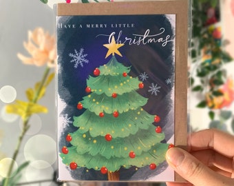 Have a merry little Christmas, illustrated Christmas tree, A6 Christmas greeting card