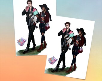 Inej and Kaz fan art, grishaverse, six of crows illustrated postcard A6