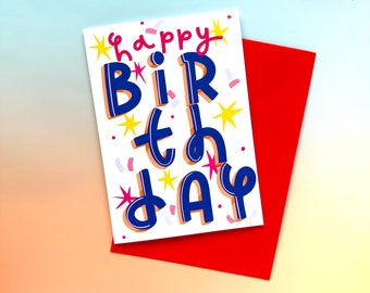 Happy Birthday, confetti celebration greeting card A6