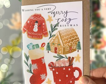 A very merry cosy Christmas, Illustrated A6 Christmas greeting card