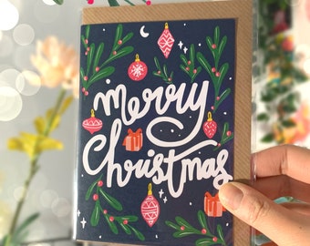 Merry Christmas, illustrated Christmas greeting card A6