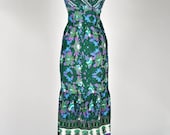 ON SALE Vintage 70s Indian Block Printed Floral Summerly Maxi Dress