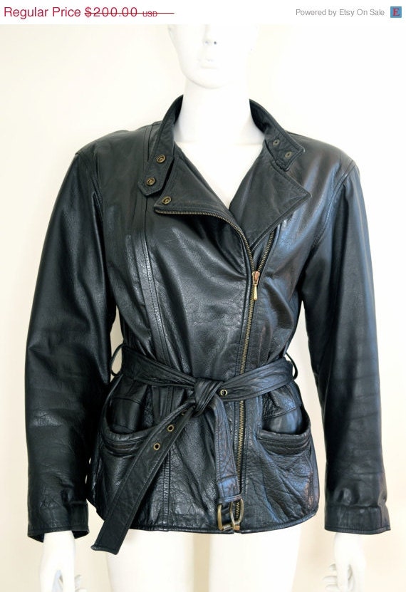 ON SALE Vintage Leather Biker Jacket: 90s Leather