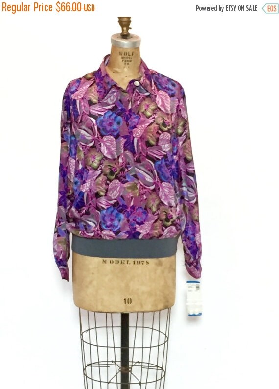 ON SALE 80s Floral Bomber Jacket: Silk Scarf Jacke