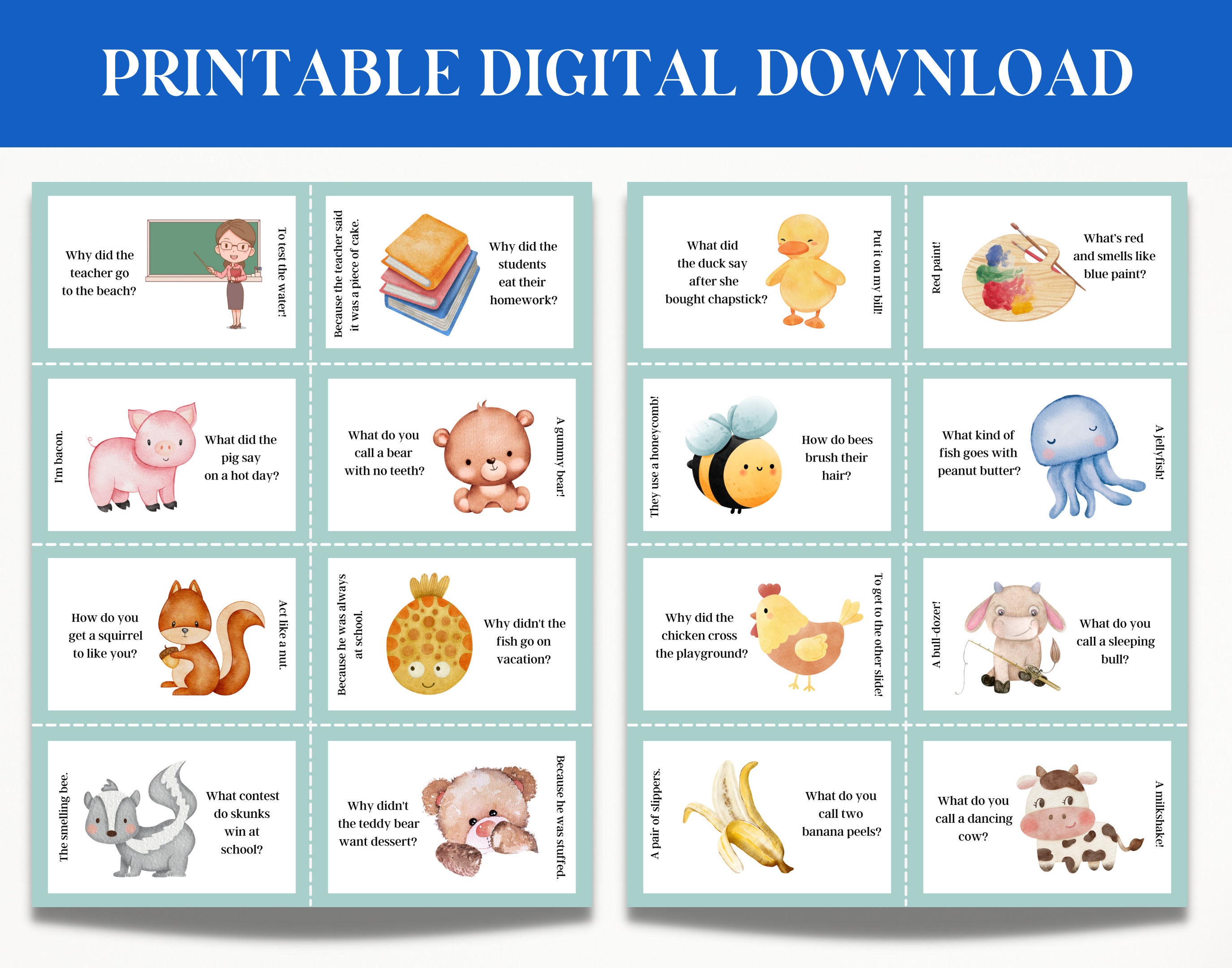 Lunch Box Jokes for Kids Printable Jokes for Boys Digital Download for ...