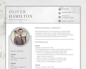 Sales Resume Template with Photo, Modern and Minimalist Design, Marketing Digital Download, Edit in Canva, Resume and Cover Letter Template