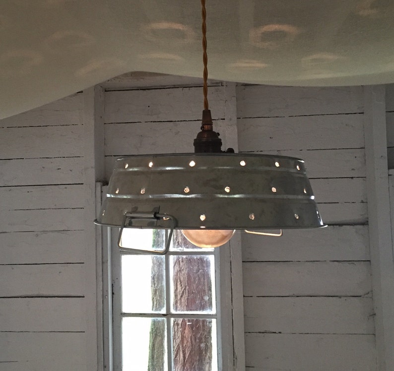 Galvanized Steel Pierced Pendant Light Fixture Silver Bulb Etsy