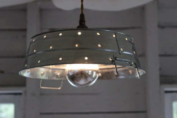 Galvanized Steel Pierced Pendant Light Fixture Silver Bulb Image 0