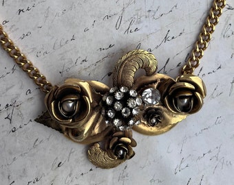 Beau collier vintage français Art nouveau, bijoux européens faits main d'art