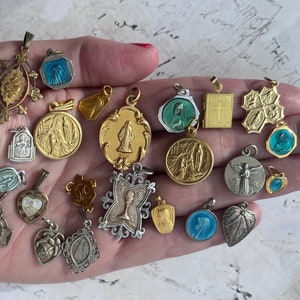 Beautiful French Italian Vintage Religious Antique Holy Mary Silvered Silver 18k golden metal Charms Necklaces Choose yours from set of