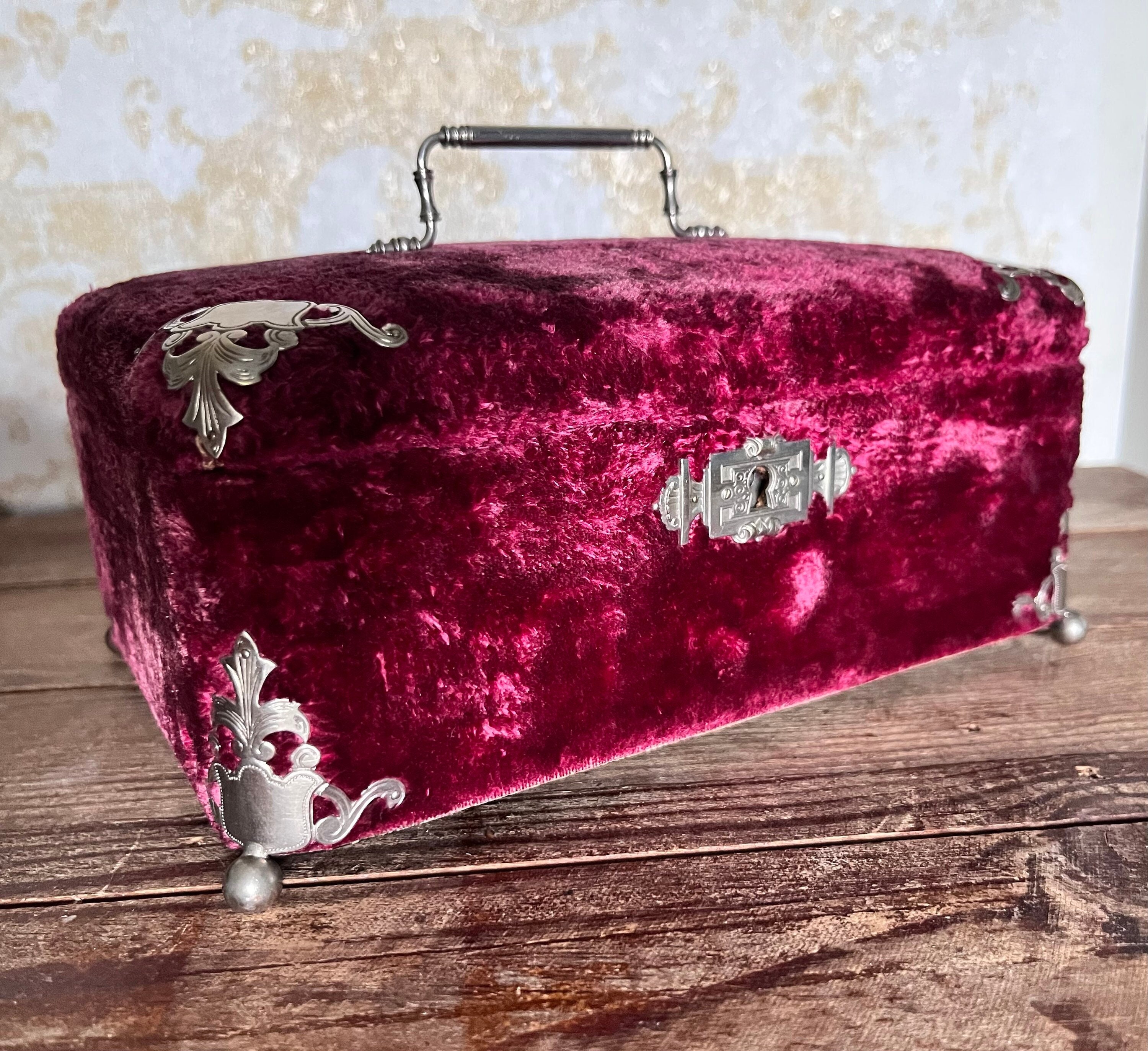 Beautiful 19th Century Victorian Antique Velvet Jewelry Box