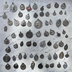 Antique Holy Mary Religious Jesus Charms Pendants Vintage French medailles set of 67 pieces choose your necklace