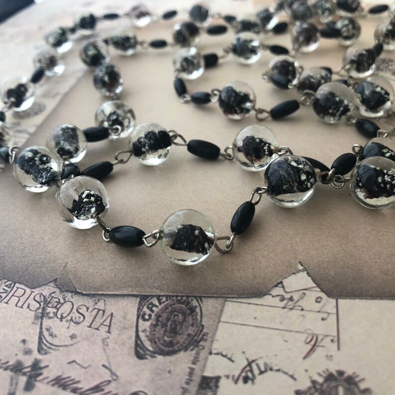 Beautiful Vintage Glass Bead Necklace Long Beaded Chain European Jewelry