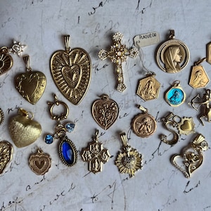 Lovely French Antique 18k tone Religious Goldplated Charms  24k color stainless steel pendants Choose your charms