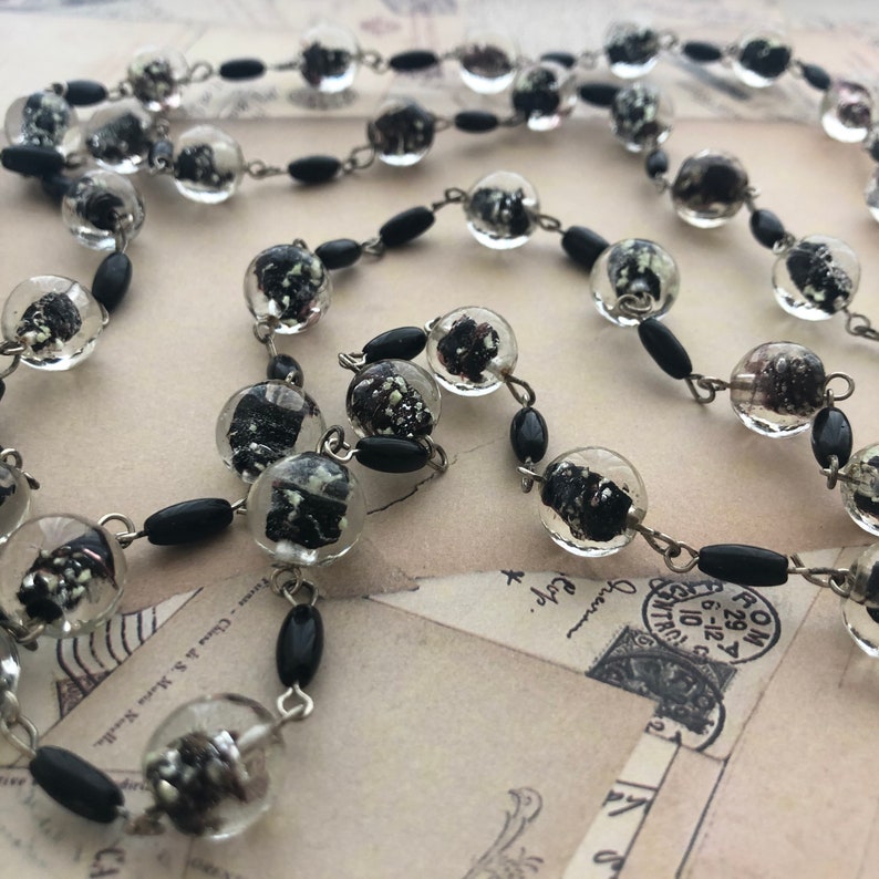 Beautiful Vintage Glass Bead Necklace Long Beaded Chain European Jewelry