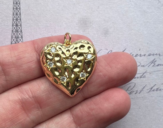 Beautiful Big 18K Goldfilled Starry Heart pendant… - image 2